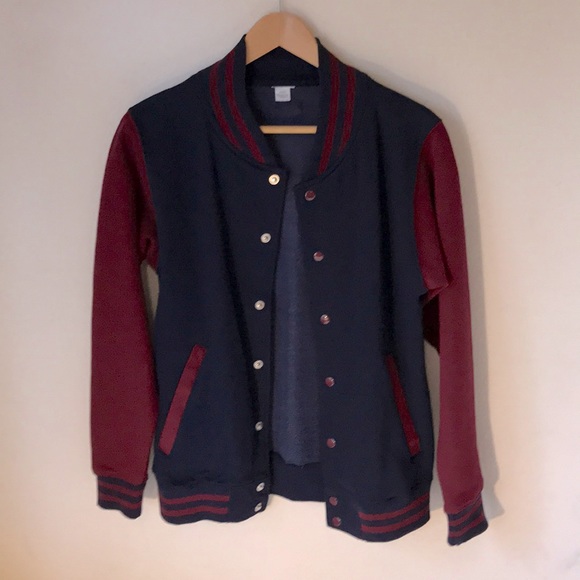 Burgundy Navy Varsity Baseball Jacket - S - Picture 9 of 10